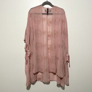 Torrid Womens Pink Eyelet Ruana Kimono OS Sheer Soft Girl Coquette Romantic Boho